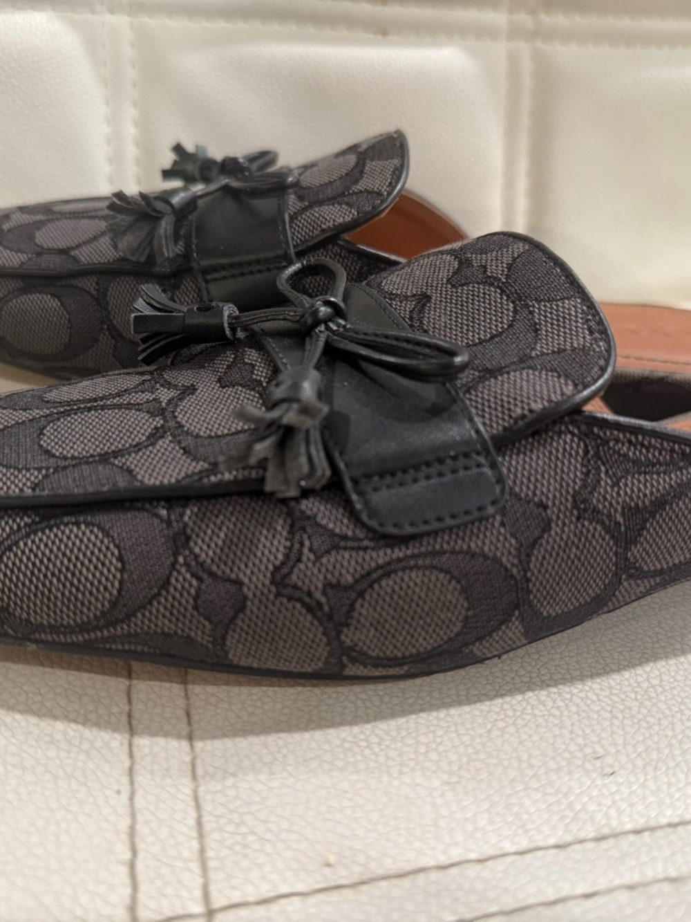 Coach Black Signature Jacquard Bow Backless Loafers 9B - Picture 8 of 11